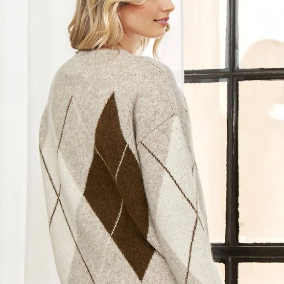 The London Argyle Knit Sweater – Oatmeal - Picture 2 of 3